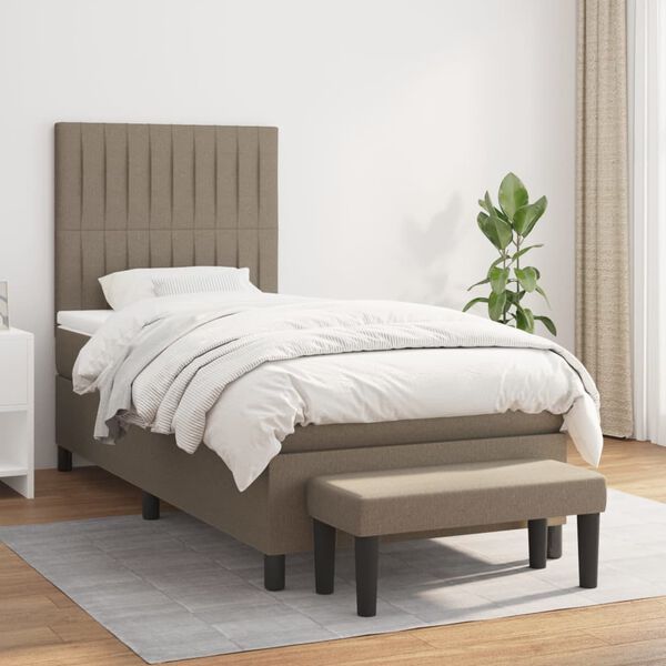 vidaXL Boxspring met matras stof taupe 90x200 cm