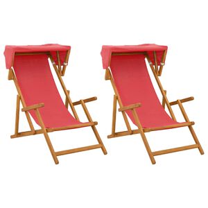 vidaXL Ligstoel 2 pcs 3 Positie massief eucalyptushout Rood