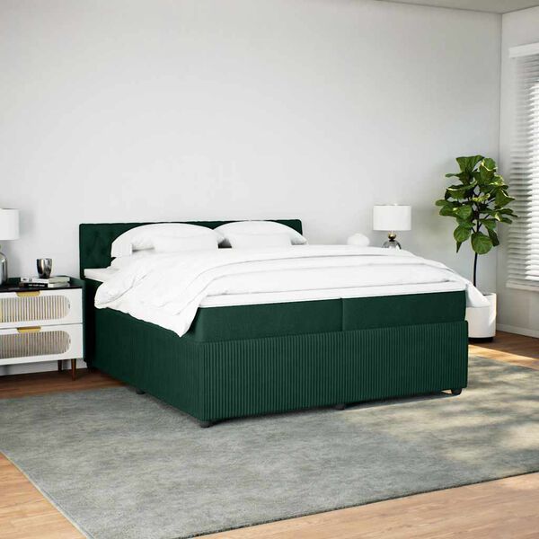 vidaXL Boxspring met matras fluweel donkergroen 200x200 cm