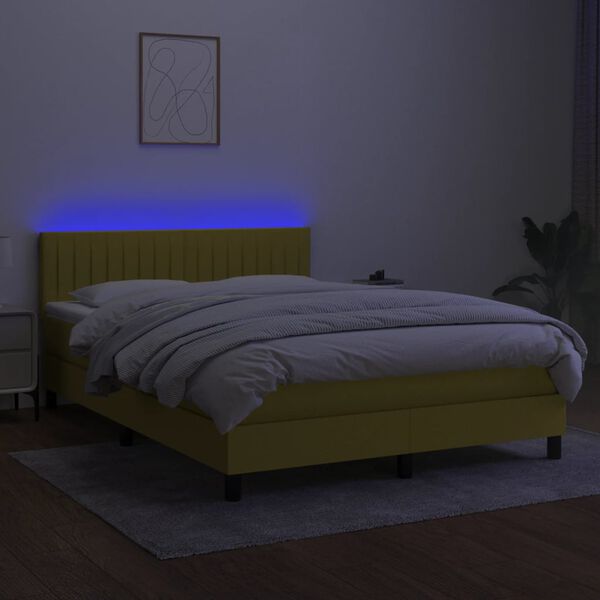 vidaXL Boxspring met matras en LED stof blauw 140x200 cm
