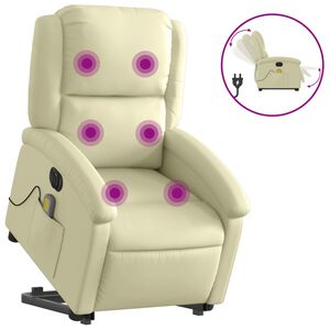 vidaXL Sta-op-massagestoel elektrisch echt leer cr&egrave;mekleurig