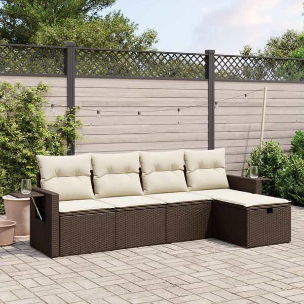 vidaXL 5-delige Loungeset met kussens poly rattan bruin