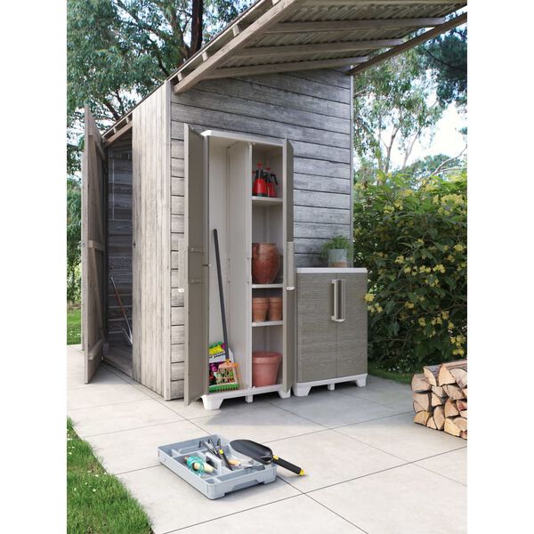 Keter Tuinkast laag Wood Grain 97 cm crème en taupe