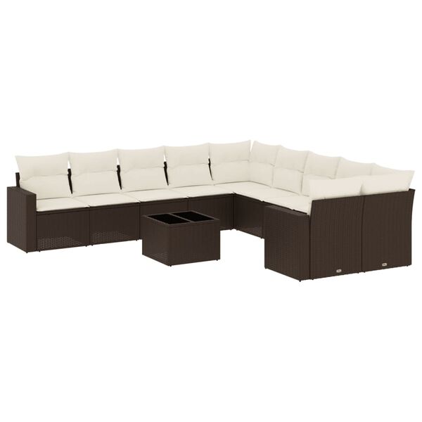 vidaXL 11-delige Loungeset met kussens poly rattan bruin