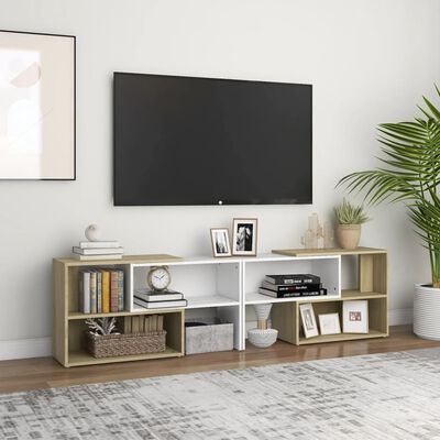 vidaXL Tv-meubel 149x30x52 cm spaanplaat wit en sonoma eikenkleurig