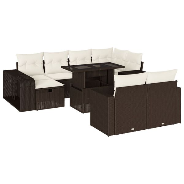 vidaXL 11-delige Loungeset met kussens poly rattan bruin