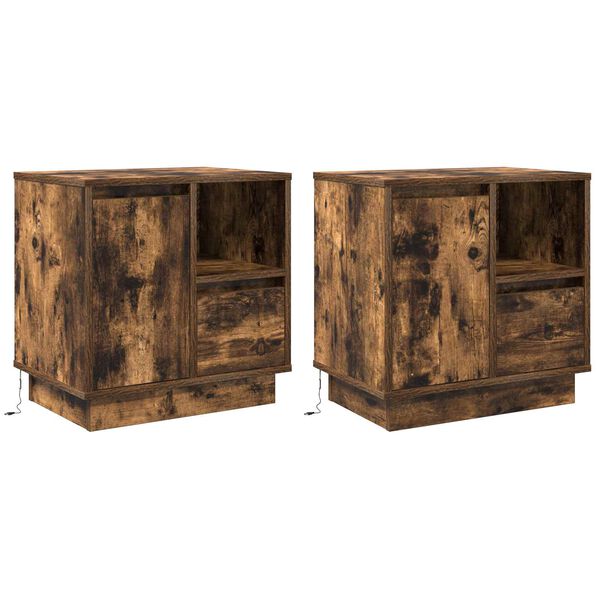 vidaXL Nachtkastje 2 pcs Gerookt eiken 50 x 34,5 x 50 cm. Bewerkt hout