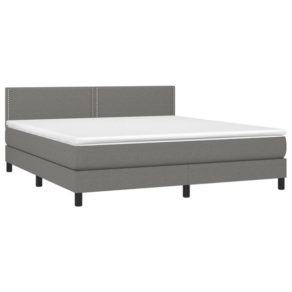 vidaXL Boxspring met matras en LED stof donkergrijs 180x200 cm