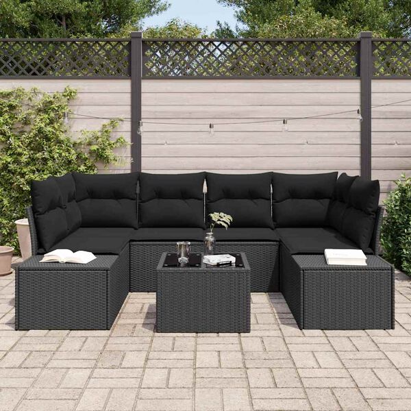 vidaXL Tuin Sofa Set met kussen met opslag 8 pcs Zwart poly rattan