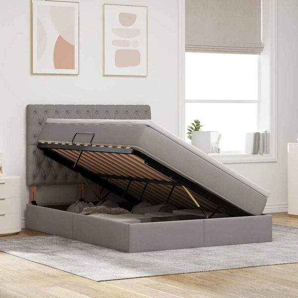 vidaXL Opbergbed met LED met matras Taupe 140 x 200 cm Polyester