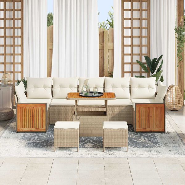 vidaXL Tuinbankenset met kussen 10 pcs Beige en Cr&egrave;me