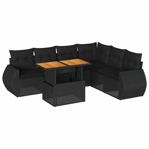 vidaXL 7-delige Loungeset met kussens poly rattan zwart