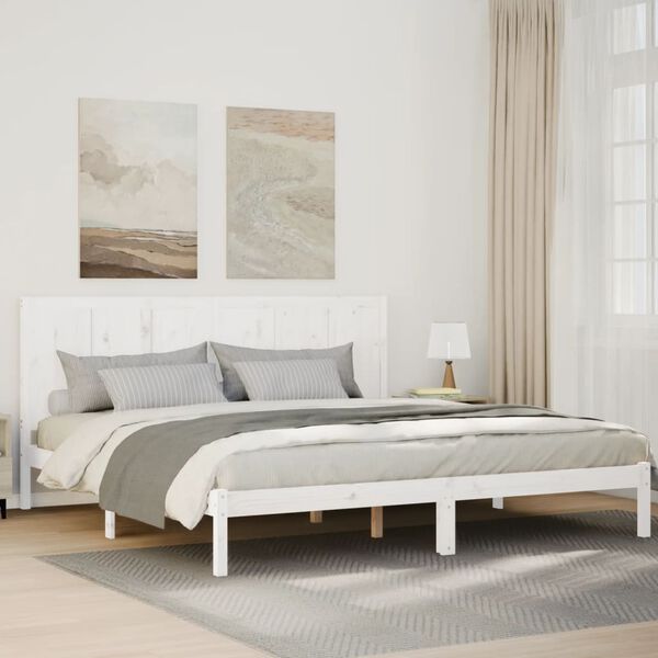 vidaXL Bedframe extra lang zonder matras massief hout wit 180x220 cm