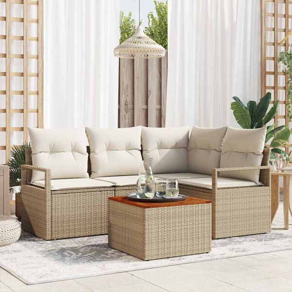vidaXL Tuinbankenset met kussen 5 pcs Beige poly rattan