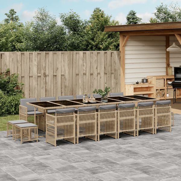 vidaXL 17-delige Tuinset met kussens poly rattan gemengd beige