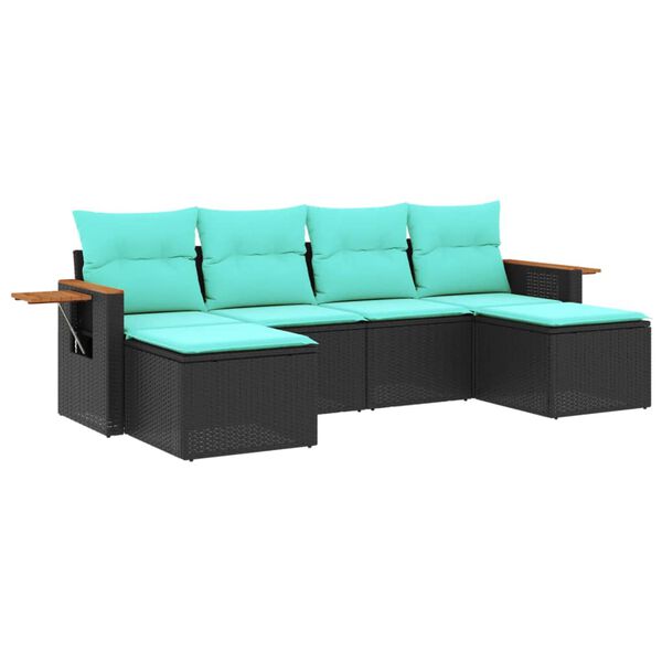 vidaXL 6-delige Loungeset met kussens poly rattan zwart