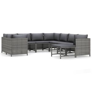 vidaXL 9-delige Loungeset met kussens poly rattan grijs