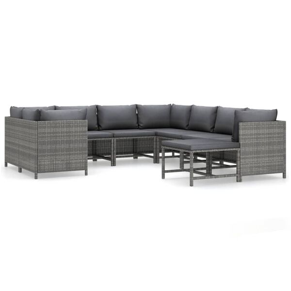 vidaXL 9-delige Loungeset met kussens poly rattan grijs