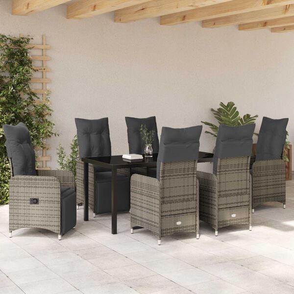 vidaXL Tuin eettafelset met kussen 7 pcs Beige poly rattan