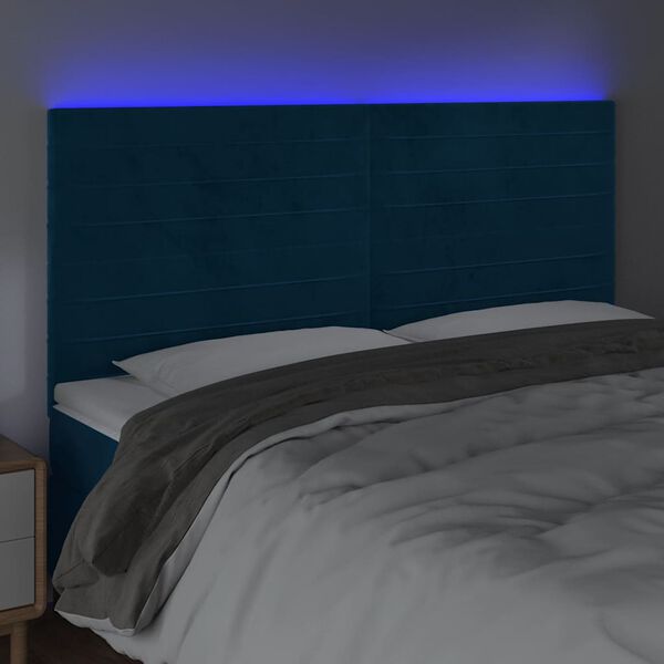 vidaXL Hoofdbord LED 200x5x118/128 cm fluweel donkerblauw