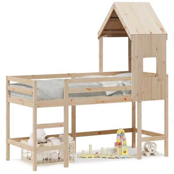 vidaXL Halfhoogslaper met ladder en bedhuis grenenhout 90x200 cm