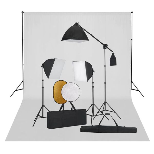 vidaXL Fotostudioset met softboxlampen, achtergrond en reflector