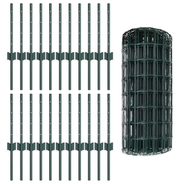 vidaXL Hek met Paal Groen 0,4 x 50 m Staal en PVC