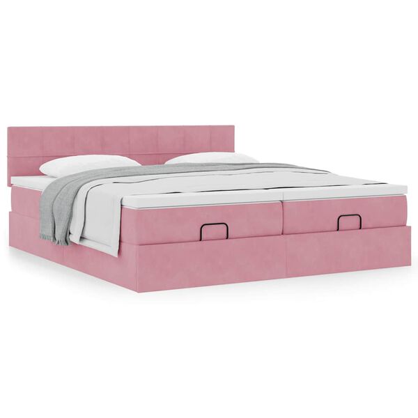 vidaXL Ottoman bed met matrassen 200x200cm fluweel roze
