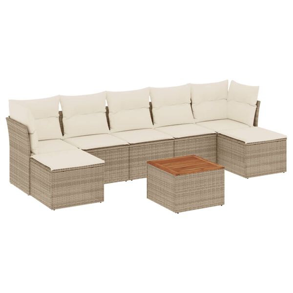 vidaXL 8-delige Loungeset met kussens poly rattan beige