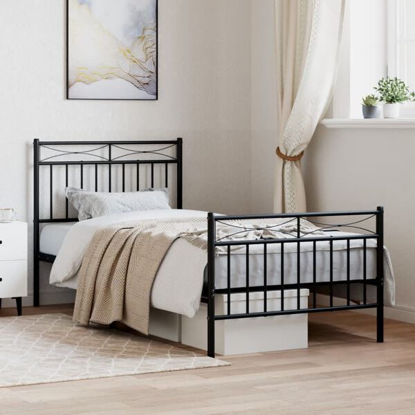 vidaXL Bedframe met hoofd- en voeteneinde metaal zwart 90x190 cm