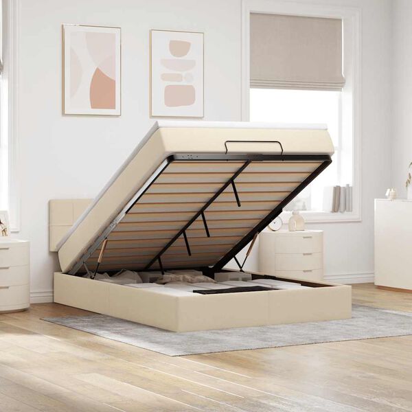 vidaXL Bed met matras 140x190 cm stof cr&egrave;mekleurig