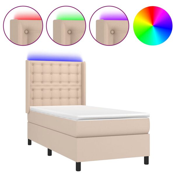 vidaXL Boxspring met matras en LED kunstleer cappuccinokleur 100x200cm