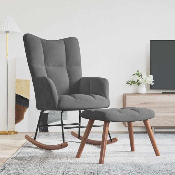 vidaXL Schommelstoel met voetenbank fluweel donkergrijs