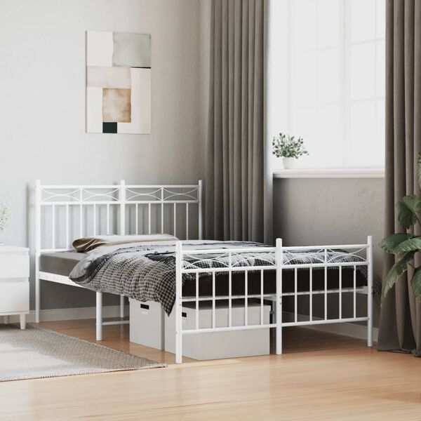 vidaXL Bedframe met hoofd- en voeteneinde metaal wit 120 x 190 cm