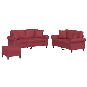 vidaXL 3-delige Loungeset met kussens kunstleer wijnrood