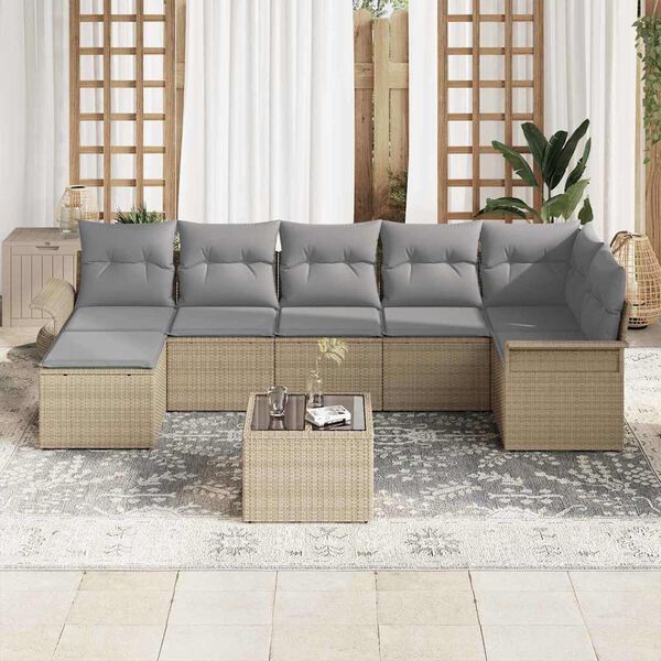 vidaXL Tuin Sofa Set met kussen met opslag 8 pcs Beige Poly riet