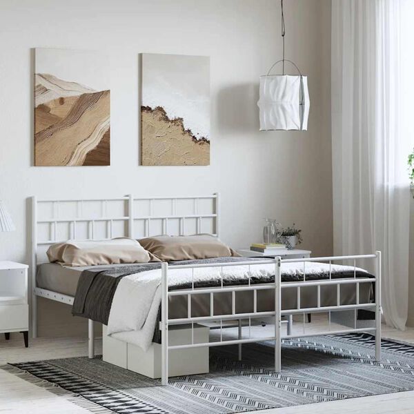 vidaXL Bedframe met hoofd- en voeteneinde metaal wit 135x190 cm