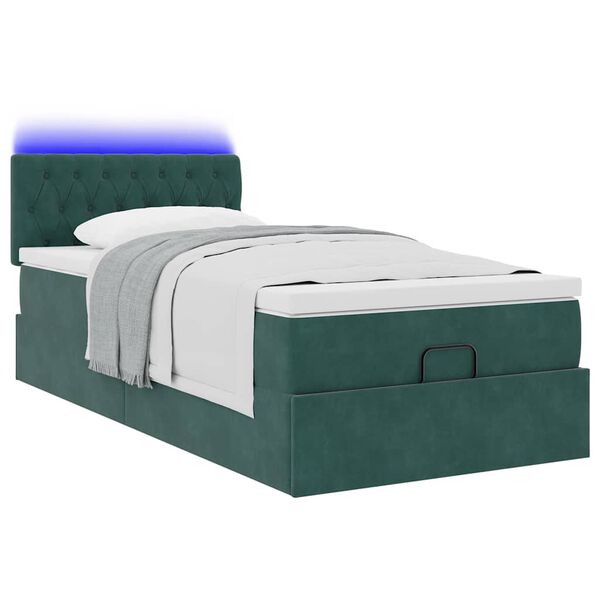 vidaXL Bed poef met matras en LED's 80x200cm fluweel donkergroen
