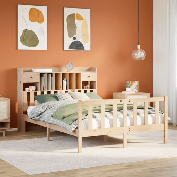 vidaXL Bed met boekenkast zonder matras massief grenenhout 150x200 cm