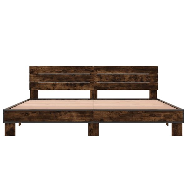 vidaXL Bedframe bewerkt hout metaal gerookt eikenkleurig 200x200 cm