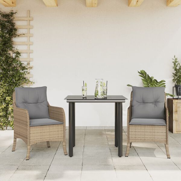 vidaXL 3-delige Tuinset met kussens poly rattan beige