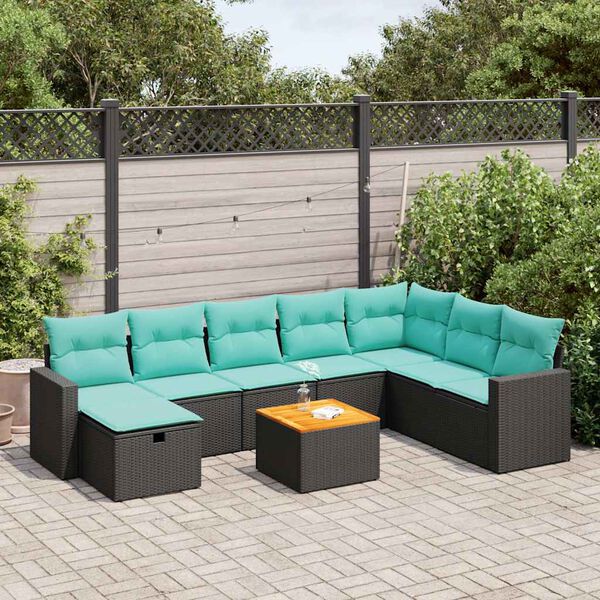 vidaXL 9-delige Loungeset met kussens poly rattan zwart