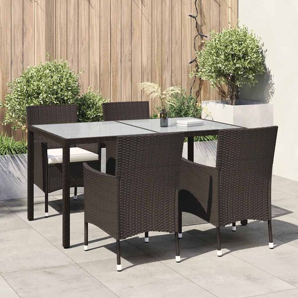 vidaXL 5-delige Tuinset met kussens poly rattan bruin