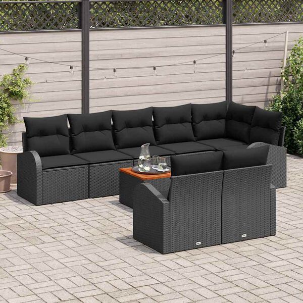 vidaXL Tuinbankenset met opslag 9 pcs Zwart poly rattan
