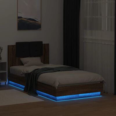 vidaXL Bedframe met hoofdbord en LED bruineikenkleurig 75x190 cm