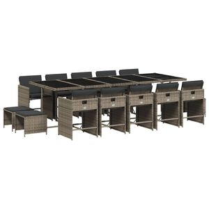 vidaXL 15-delige Tuinset met kussens poly rattan grijs