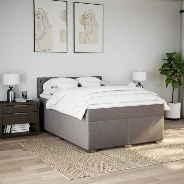 vidaXL Boxspring met matras stof taupe 140x190 cm