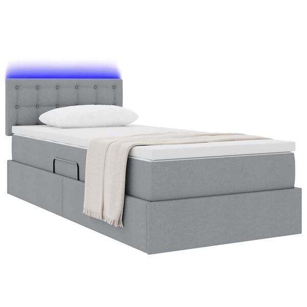 vidaXL Opbergbed met LED met matras Lichtgrijs 90 x 190 cm Stof