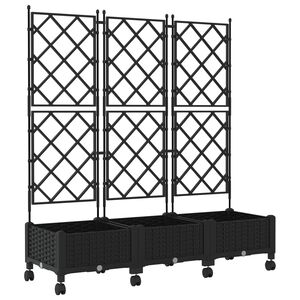 vidaXL Tuinplantbak met schutting en wielen 3 st Zwart PP