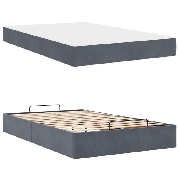 vidaXL Bedframe met matras met matras 2 pcs Dim Grijs Fluweel